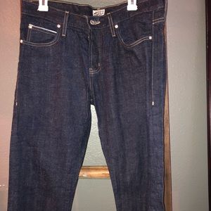 Naked and famous selvedge skinny guy jeans.